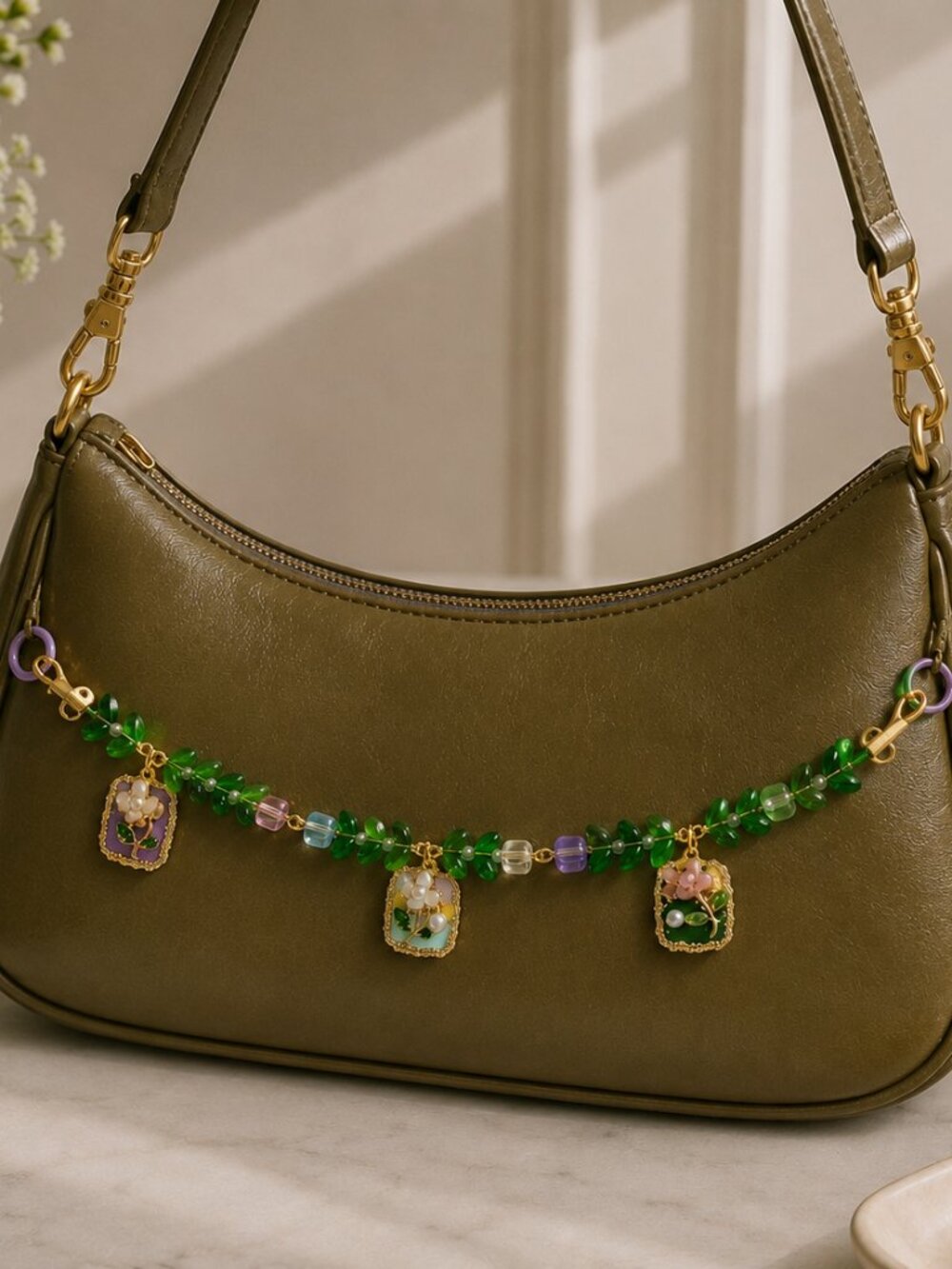 Floral Beaded Bag Charm